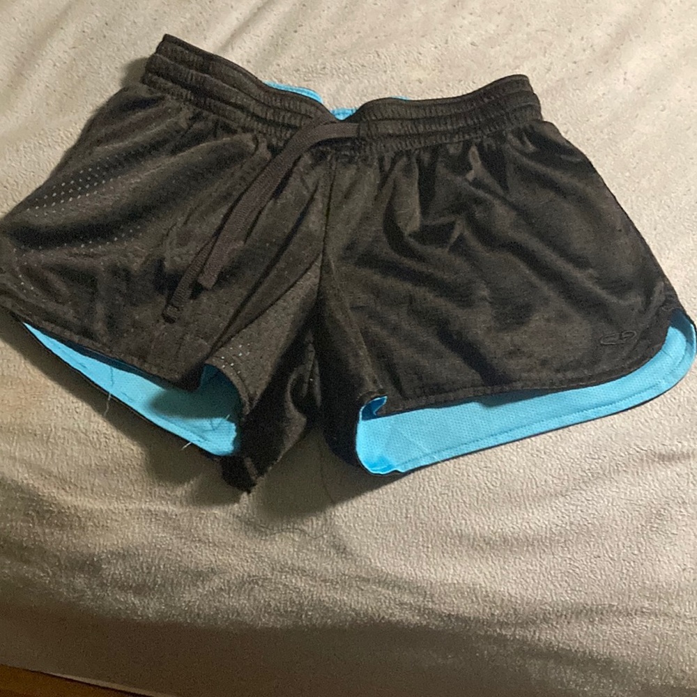 Reversible blue and black shorts